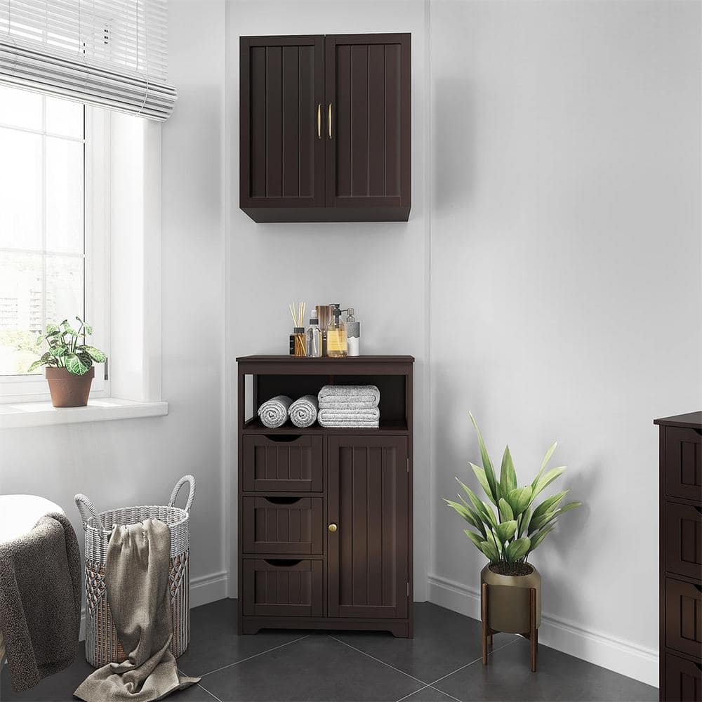 Espresso MDF Freestanding Cabinet with Adjustable Shelving