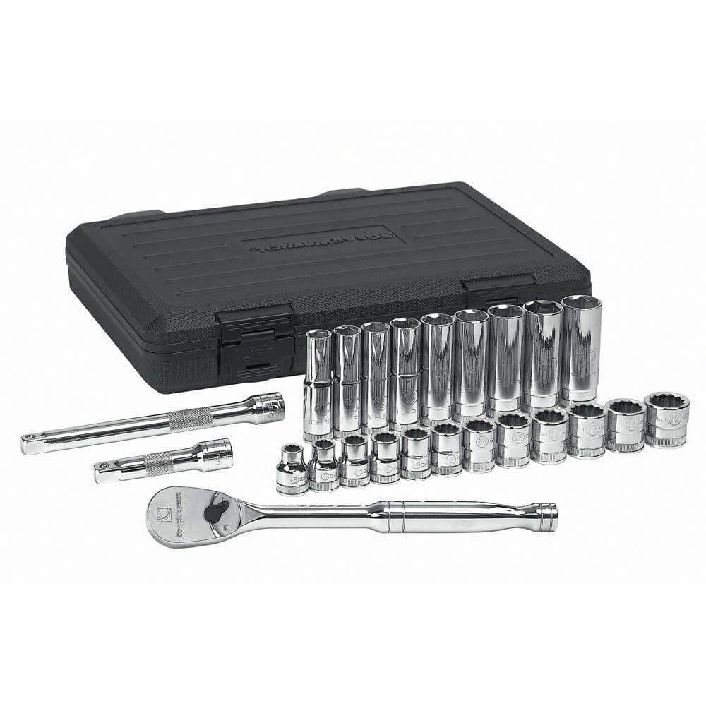 GEARWRENCH 3/8 in. Drive 6-Point Deep  12-Point Standard Metric 90-Tooth  Ratchet and Socket Mechanics Tool Set (24-Piece) 80559 The Home Depot