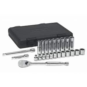 3/8 in. Drive 6-Point Deep & 12-Point Standard Metric 90-Tooth Ratchet and Socket Mechanics Tool Set (24-Piece)