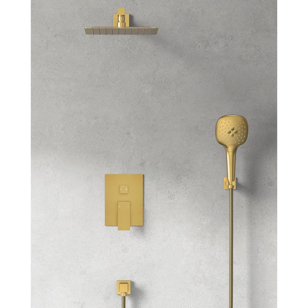 Gold Wall Mounted Rain Shower System with Handheld Spray