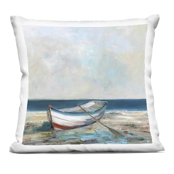 Stupell Industries Boat and Oar on Shore Grey Abstract Polyester 18 in. x 18 in. Throw Pillow