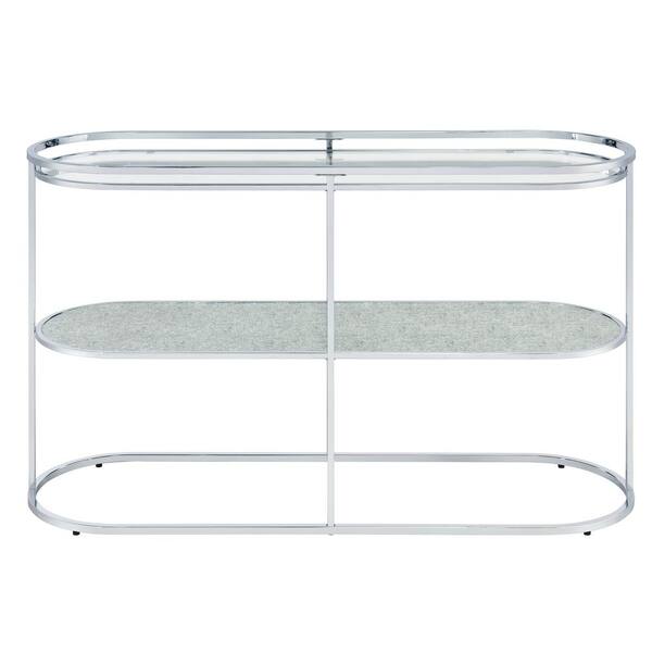 Furniture of America Castano 48 in. Chrome and Clear Oval Glass Console Table with Shelf