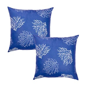 Nautical Coastal Blue Reef Decorative Set of 2 Throw Pillow Covers 18 in. x 18 in. Square Blue and White