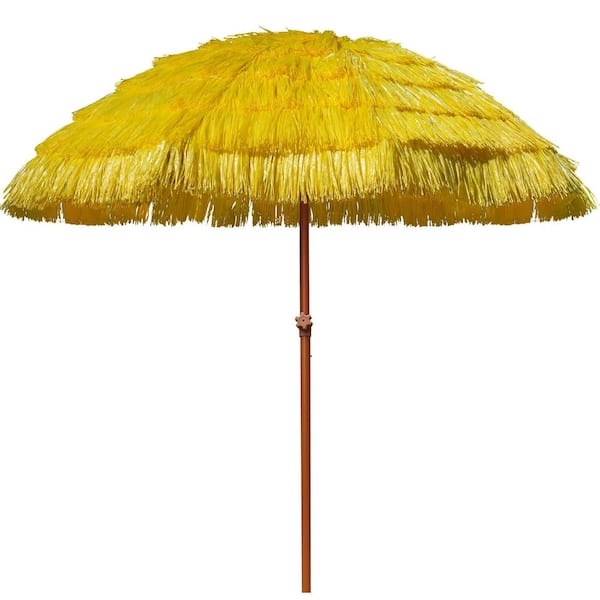 7.5 ft. Hawaiian Style Beach Umbrella with Tilt Carry Bag for Outdoor Tiki Bar, Tropical Palapa, Yellow