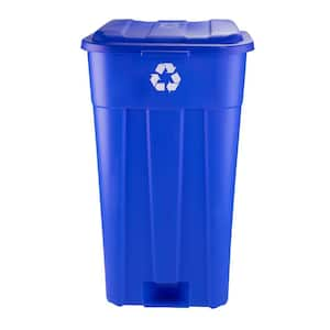 45 Gal. Blue Outdoor Vented Recycling Trash Can with Wheels, Attached Lid, Rounded Handles, and Reinforced Foothold