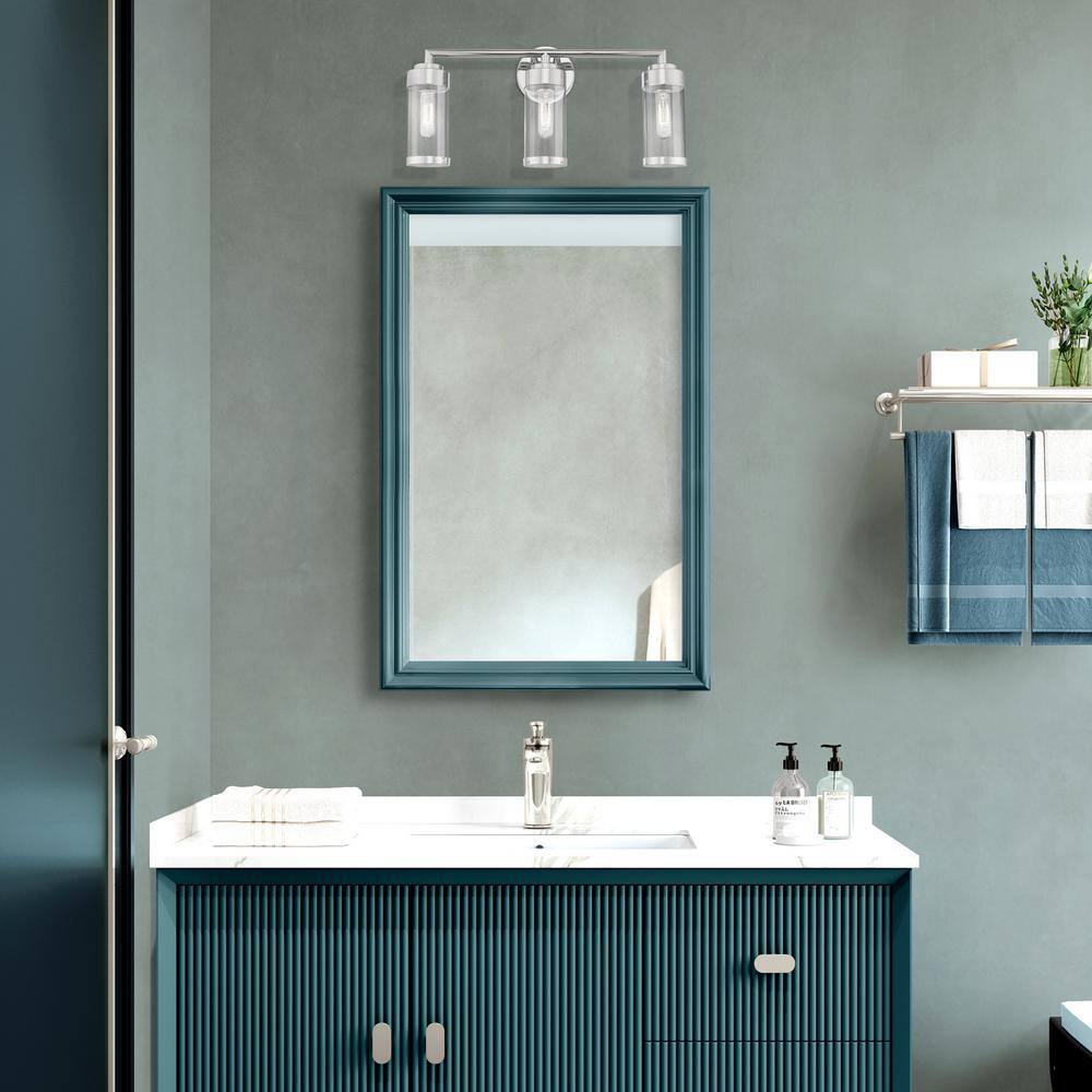 Hillcrest Polished Chrome 3-Light Vanity with Clear Glass Shades
