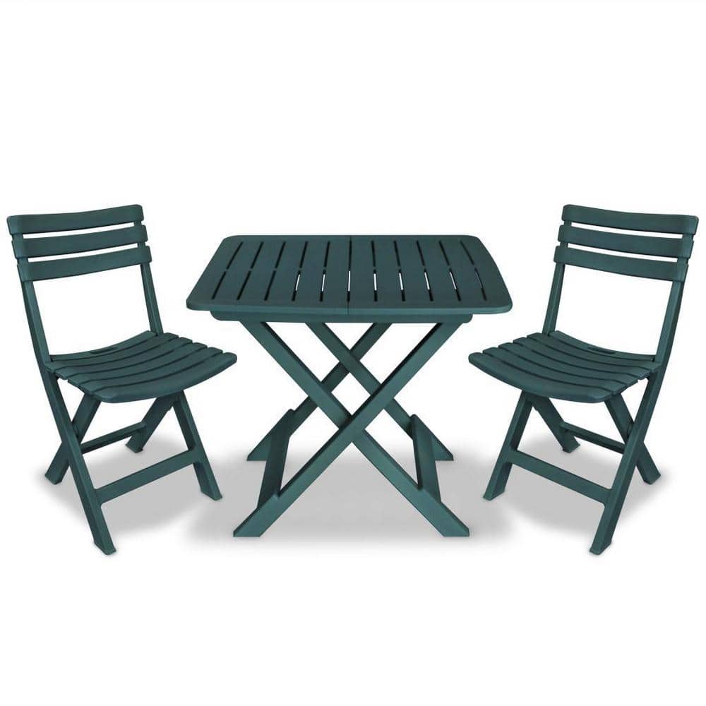 3-Piece Plastic Outdoor Folding Bistro Set in Green