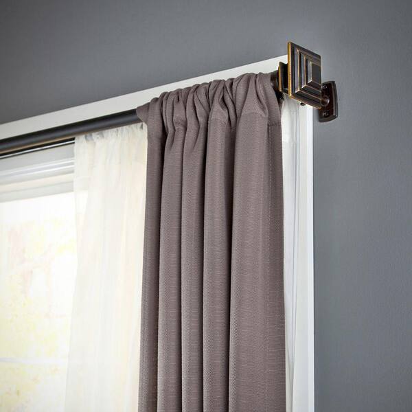 Kenney Mission 36 in. - 66 in. Telescoping 1 in. Double Curtain Rod Kit in Oil Rubbed Bronze with Finial