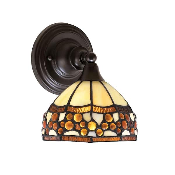 Unbranded Fulton 1-Light Espresso Wall Sconce, 7 in. Roman Jewel Art Glass