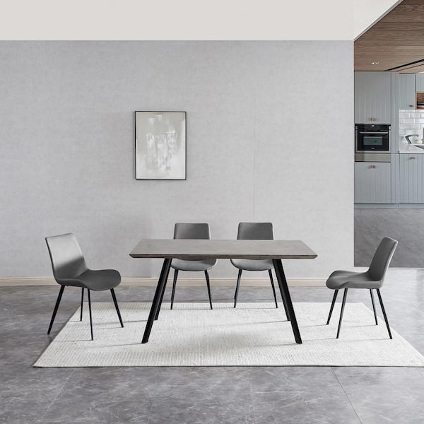 GOJANE 5-Piece Gray Rectangular Dining Table Set with MDF Table and 4 Grey Dining Chairs