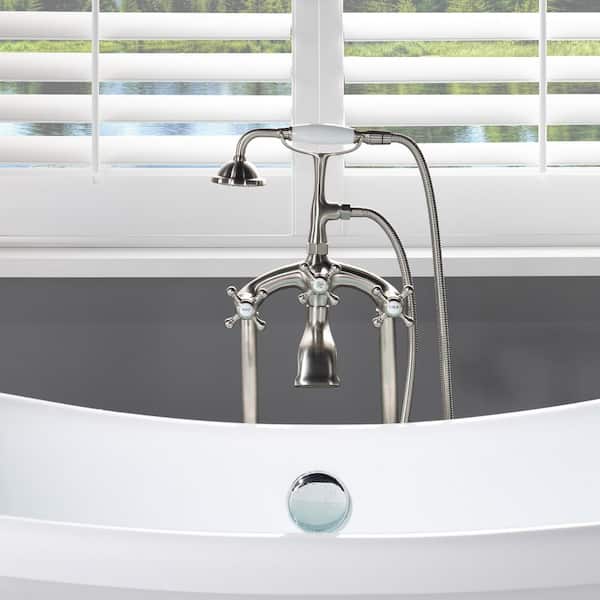 WOODBRIDGE Malibu 3-Handle Claw Foot Freestanding Tub Faucet with Hand Shower in Brushed Nickel