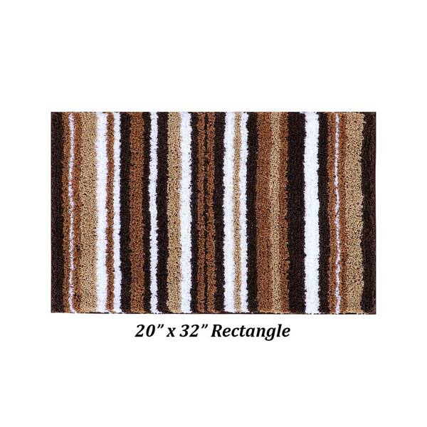 Brown & Green Stripes Bath Mat / Neutral Colors Bathroom Rug