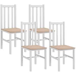 White Farmhouse Dining Chairs, Set of 4, Kitchen & Dining Room Chairs with Slat Back, Pine Wood Seating for Living Room