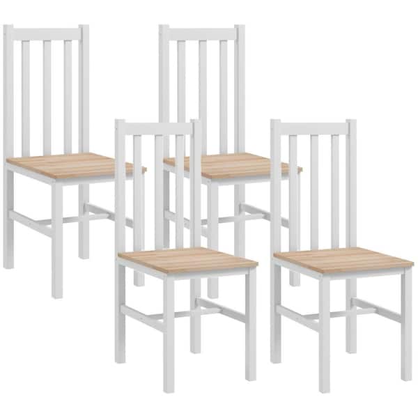 HOMCOM White Farmhouse Dining Chairs, Set of 4, Kitchen & Dining Room Chairs with Slat Back, Pine Wood Seating for Living Room