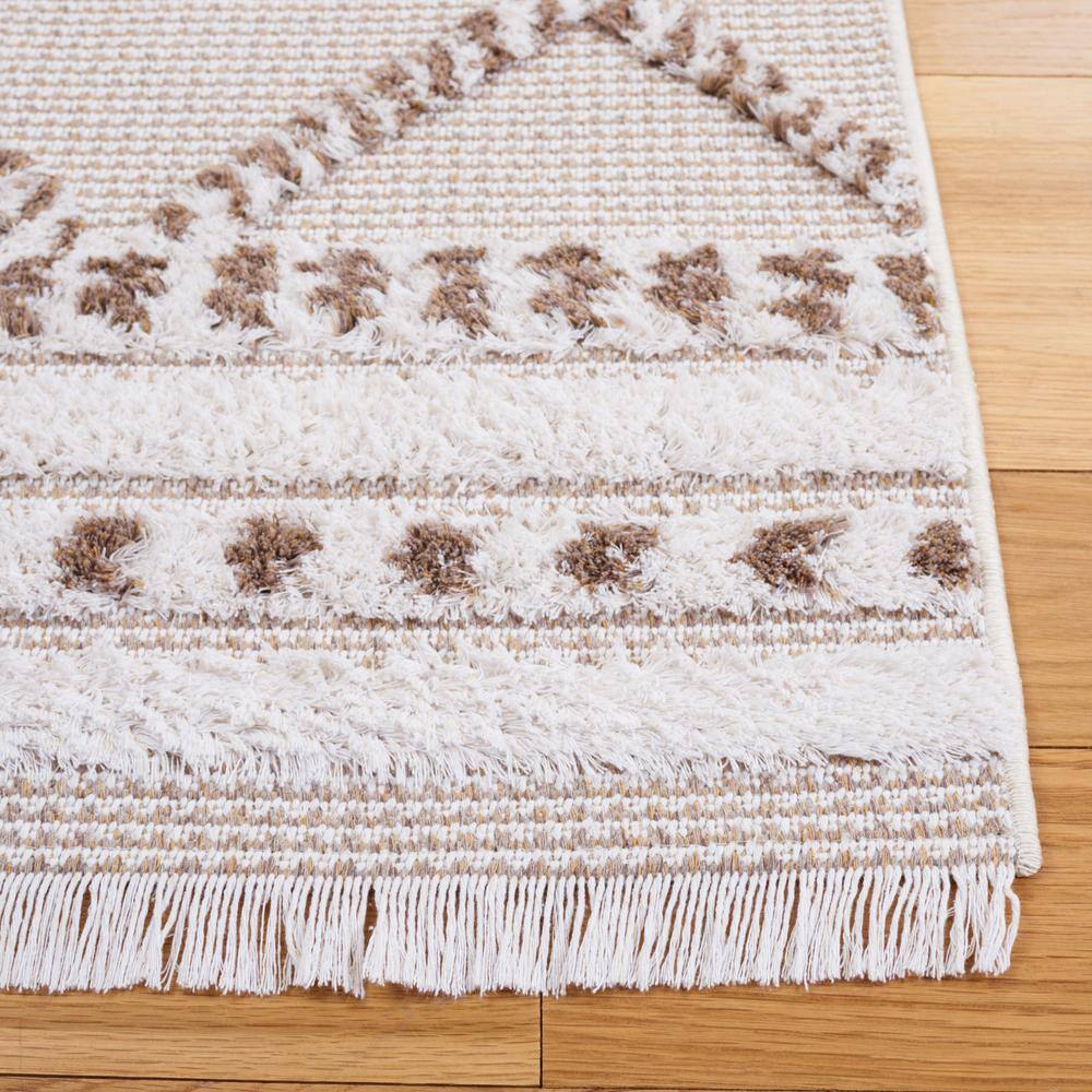 Ivory and Beige Geometric Flat Woven Synthetic Area Rug, 5' x 7'