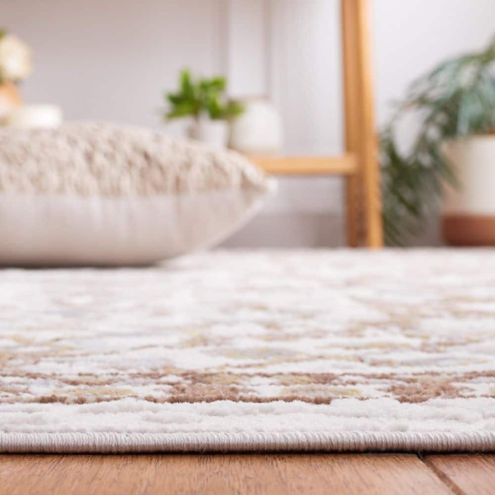 Light Blue and Beige Square Oriental Synthetic Rug