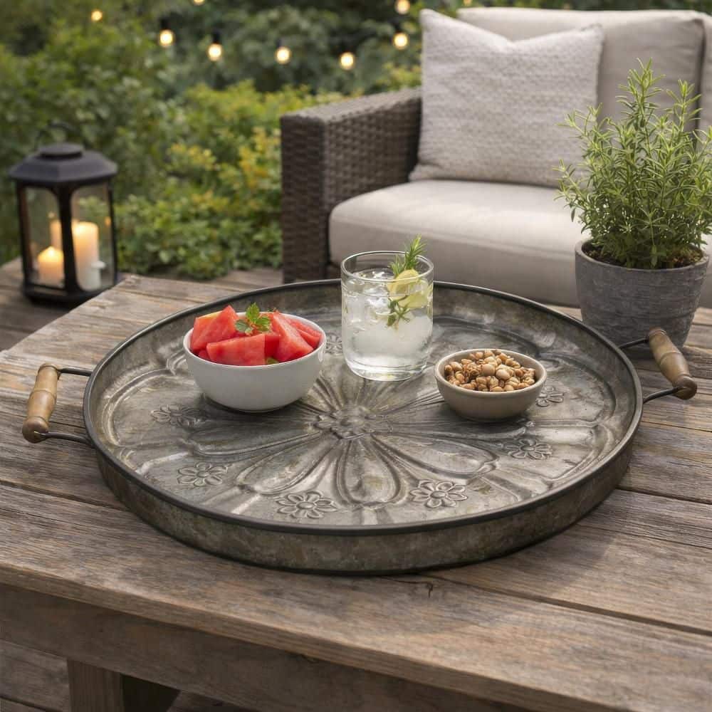Vello Gray Round Wood 3.9 in. Metal Tray price history on PriceWatchPro