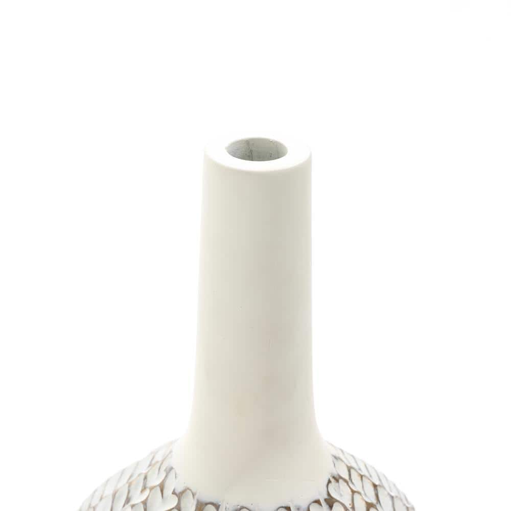 White Geometric Pattern Polyresin Trumpet Vase 23.5 Inches Tall
