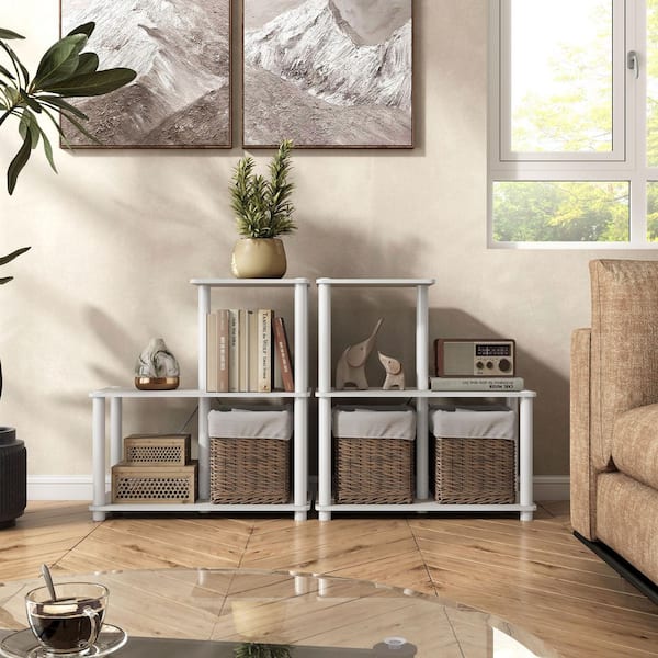 Quincy 30.1 in. Tall Greige Engineered Wood 5-Shelf Modular Bookcase With Support Rods