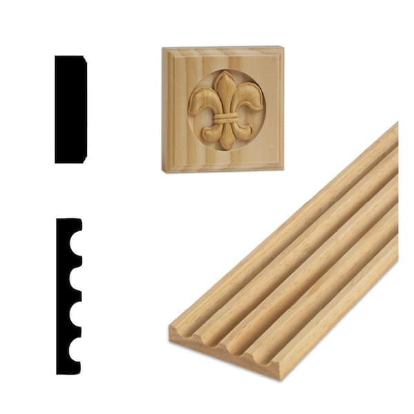 DecraMold DM FLR400 - 1/2 in. x 3-1/8 in. x 84 in Solid Pine Fluted Miterless Casing Set with Rosettes and Plinths