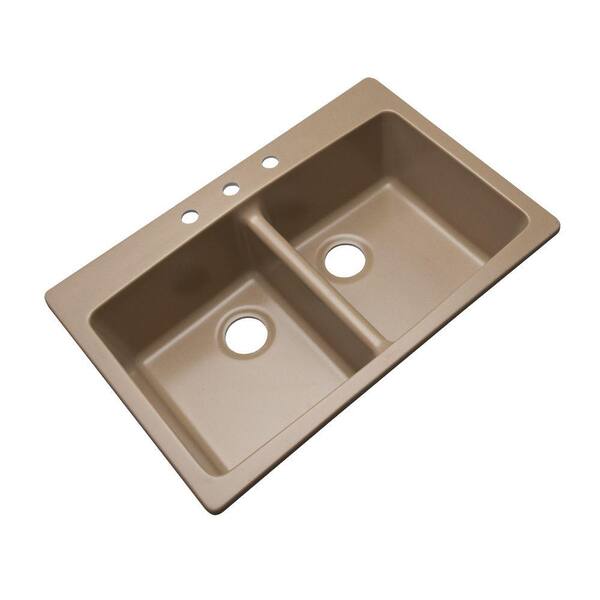 Mont Blanc Waterbrook Dual Mount. Composite Granite 33 in. 3-Hole Double Bowl Kitchen Sink in Beige