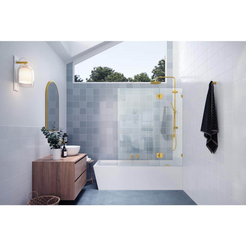 Halo 51" x 58" Frameless Glass Bathtub Shower Door with Brass Hinges