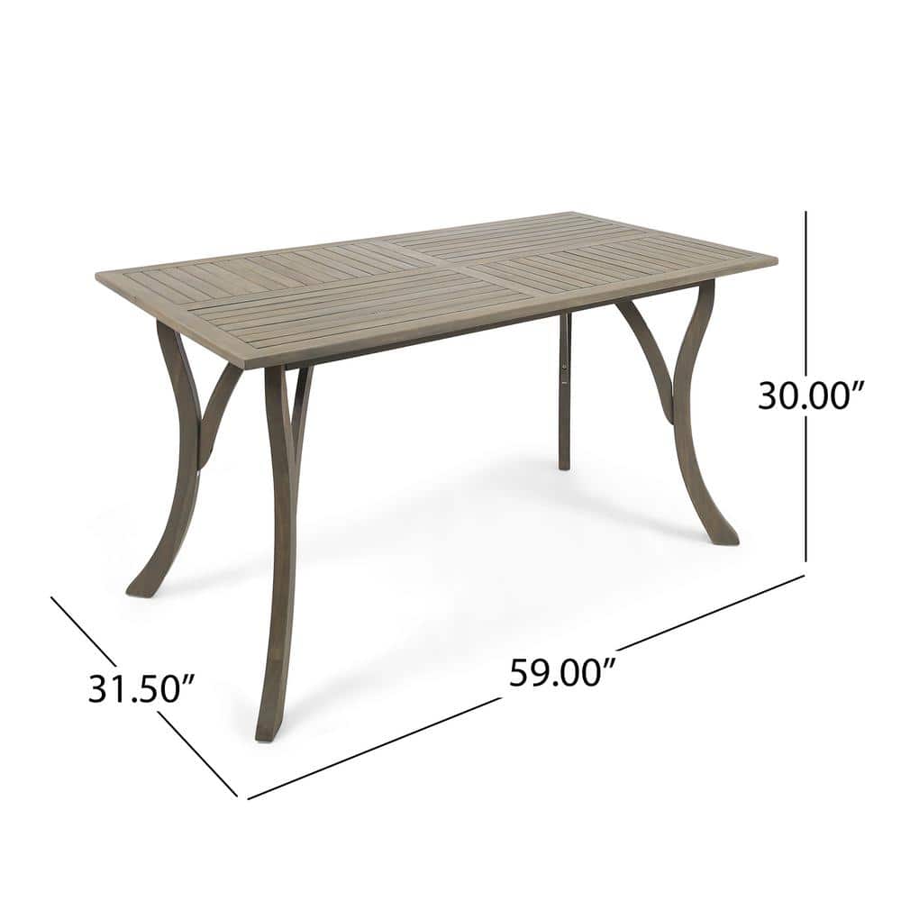 Hermosa Farmhouse Gray Acacia Wood Rectangular Dining Table