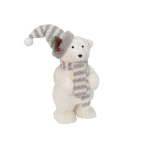 16 in. H Polar Bear Figurine with Hat and Scarf