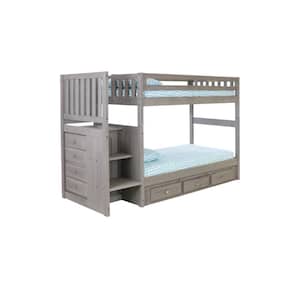 Charcoal Twin Over Twin Staircase Bunkbed with 4-Drawer Chest and 3-Drawers Under Bed