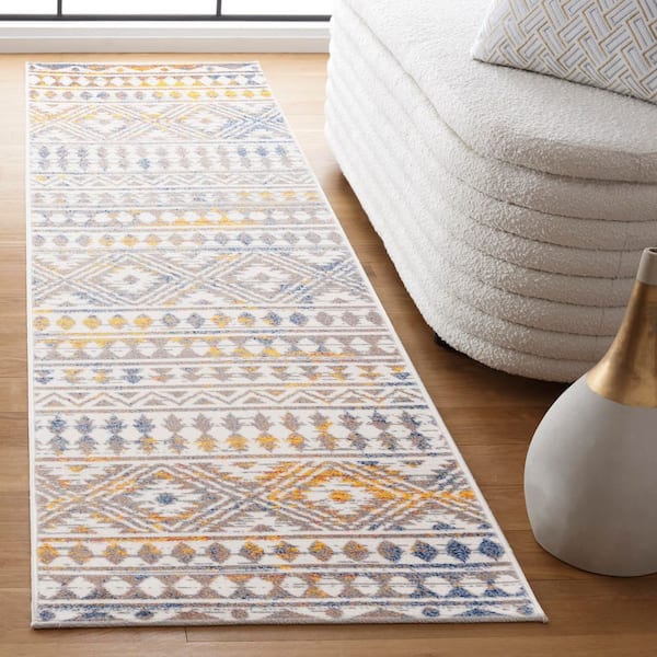 Astoria 2 ft. x 8 ft. Gray/Ivory Stamped Geometric Runner Rug