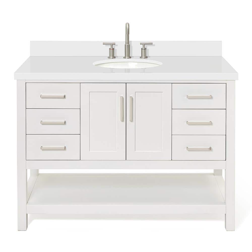 Magnolia 49" White Solid Wood Single Bathroom Vanity with Quartz Top