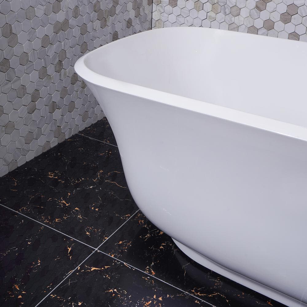 67" Glossy White Acrylic Freestanding Soaking Bathtub