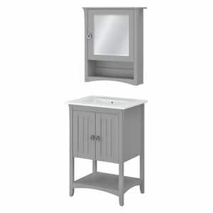 Salinas 24.21 in. W x 18.31 in. D x 34.06 in. H Single Sink Bath Vanity in Cape Cod Gray with White Wood Top and Mirror