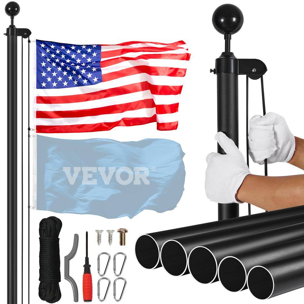 25ft Black Aluminum Garden Flagpole with American Flag