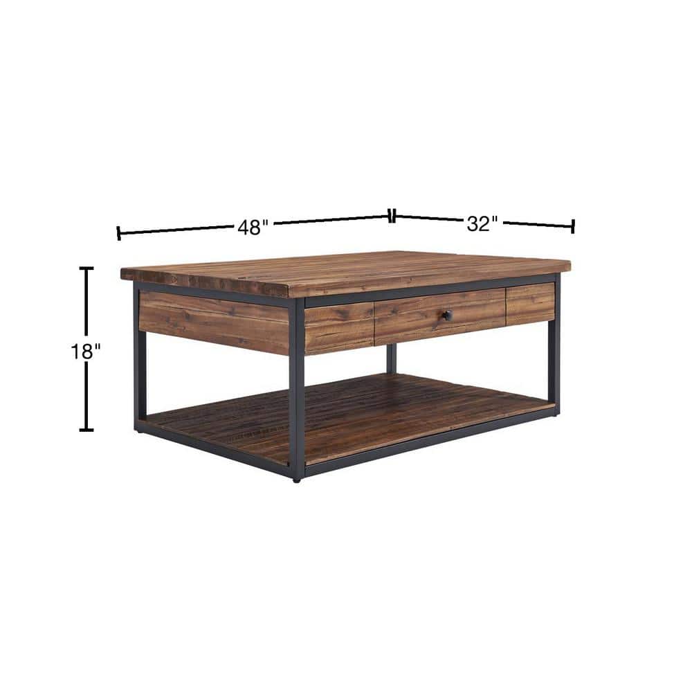 Claremont 48" Rustic Wood Coffee Table with Drawer and Shelf