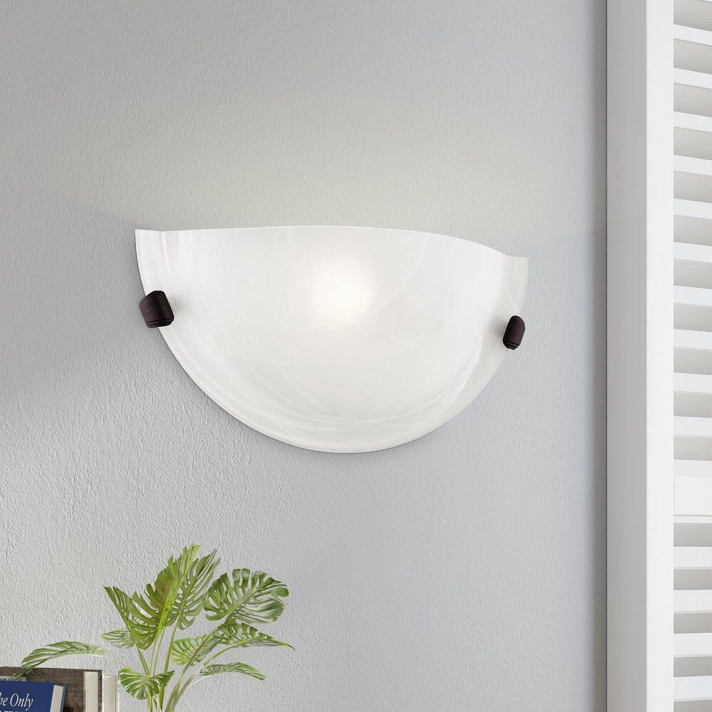 Bronze Direct Wired Electric Sconce with White Alabaster Glass