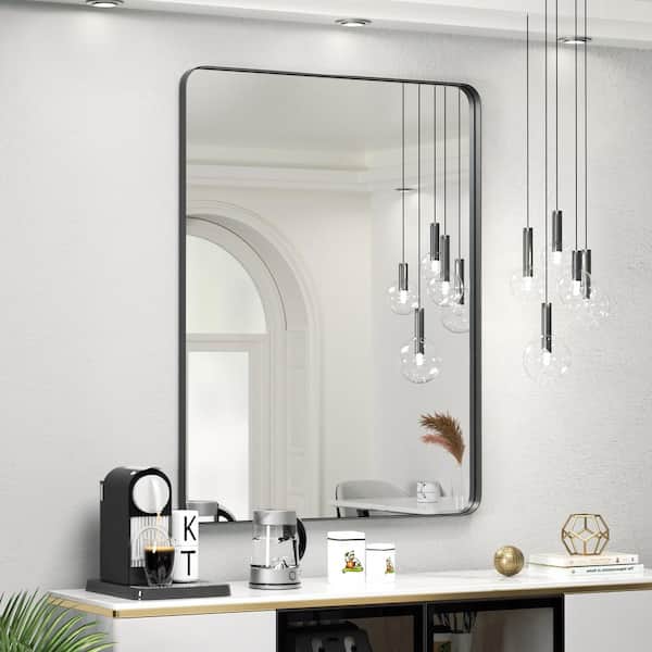 PAIHOME 24 in. W x 36 in. H Large Rectangular Metal Framed Wall Mounted Wall Bathroom Mirrors Bathroom Vanity Mirror in Black