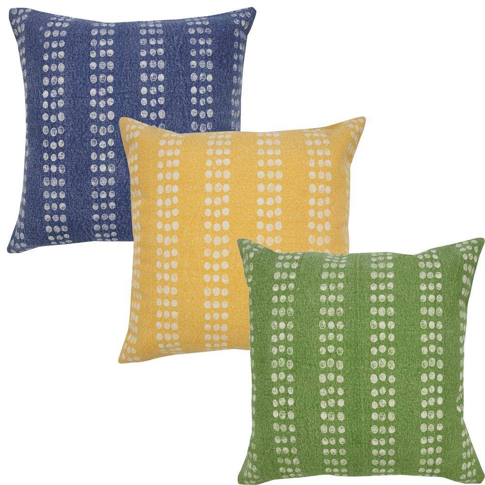 Green and White Cotton Polka Dot Striped Throw Pillow