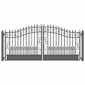 Venice Style 12 ft. x 6 ft. Black Steel Dual Swing Driveway Fence Gate