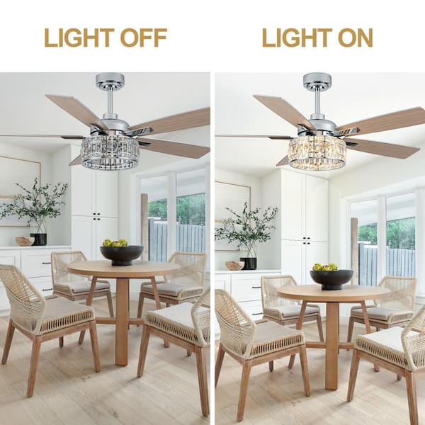 Oaks Aura Birch 52in.Modern Elegant Silent Chrome Glam Crystal