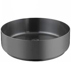 15.8 in. Graphite Black Stainless Steel Round Bathroom Vessel Sink with Pop-Up Drain