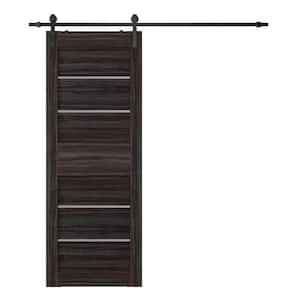 Liah 24 in. x 80 in. 4-Lite Frosted Glass Gray Oak Composite Core Wood Sliding Barn Door with Hardware Kit
