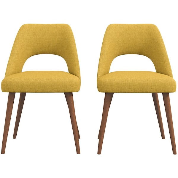 Ashcroft Furniture Co Adelaide Yellow Fabric Wing Back Side Chair (set of 2)
