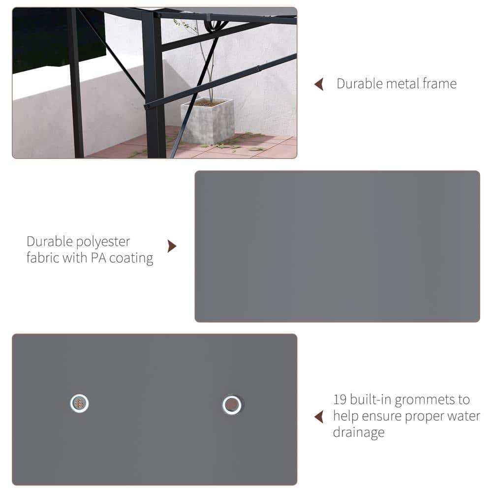 10 ft x 8 ft Dark Gray Steel Patio Gazebo with Extendable Awning