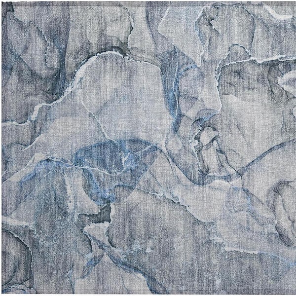 Blue and Gray 2 ft. x 3 ft. Woven Abstract Polyester Rectangle Indoor/Outdoor Area Rug