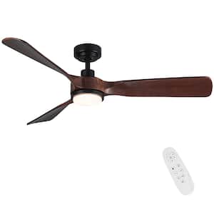 52 in. Farmhouse Integrated LED Indoor Wood Downrod Ceiling Fan with Remote, DC Motor & 3-Color Changing Technology