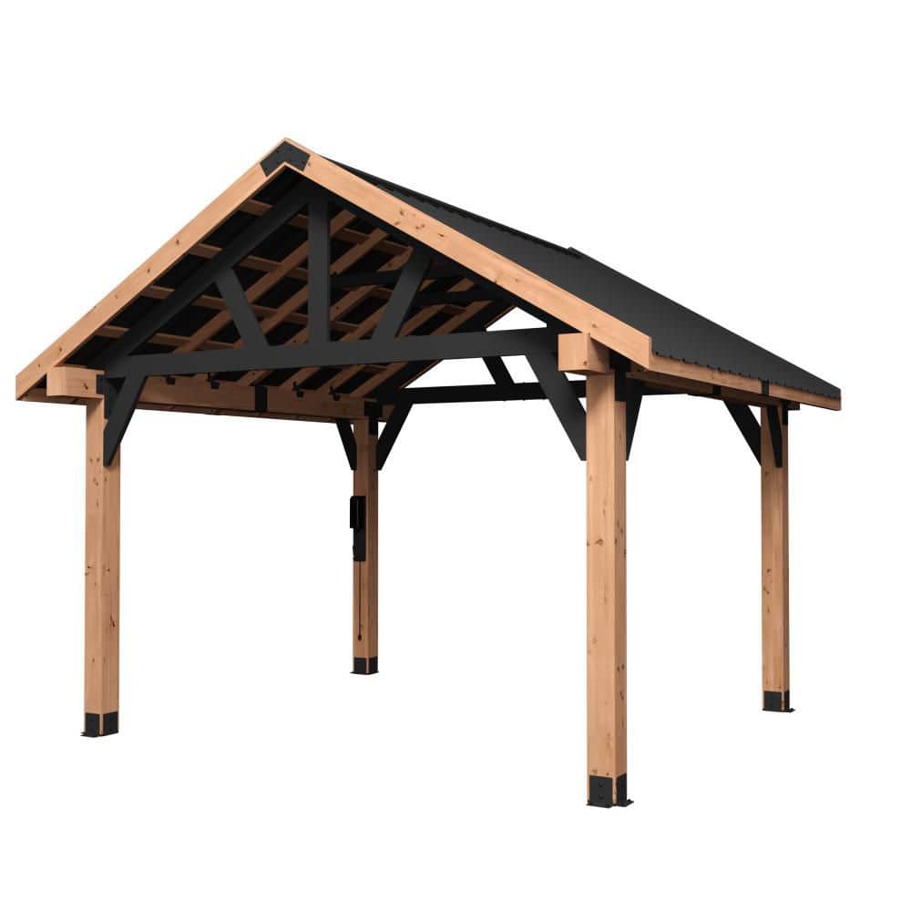 Lodge 14 ft. x 12 ft. Light Brown Cedar and Steel Outdoor Patio Gazebo with Steel Peak Lofted Roof and Ceiling Bracket price history on PriceWatchPro