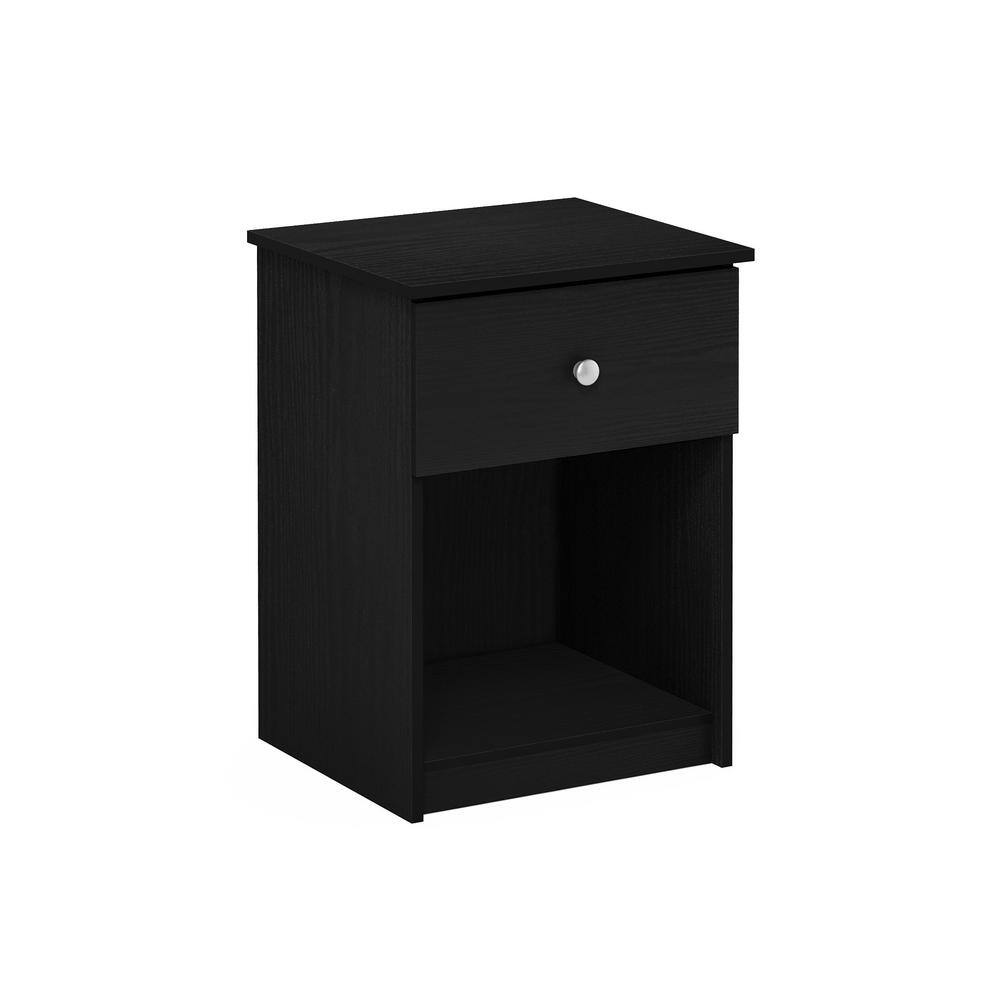 Black Oak 1-Drawer Nightstand Set with Silver Knobs