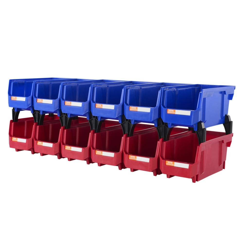 VEVOR Plastic Storage Bin 11 in. x 5 in. x 5 in. Hanging Stackable Storage Organizer Bin in Blue/Red (12-Pack)