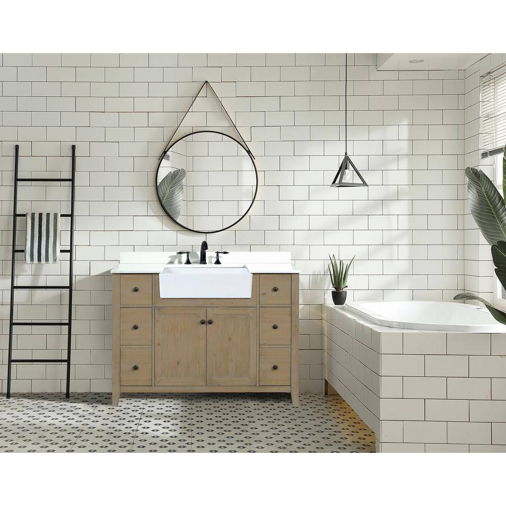 Sally 48" Weathered Fir Single Bathroom Vanity with White Marble Top